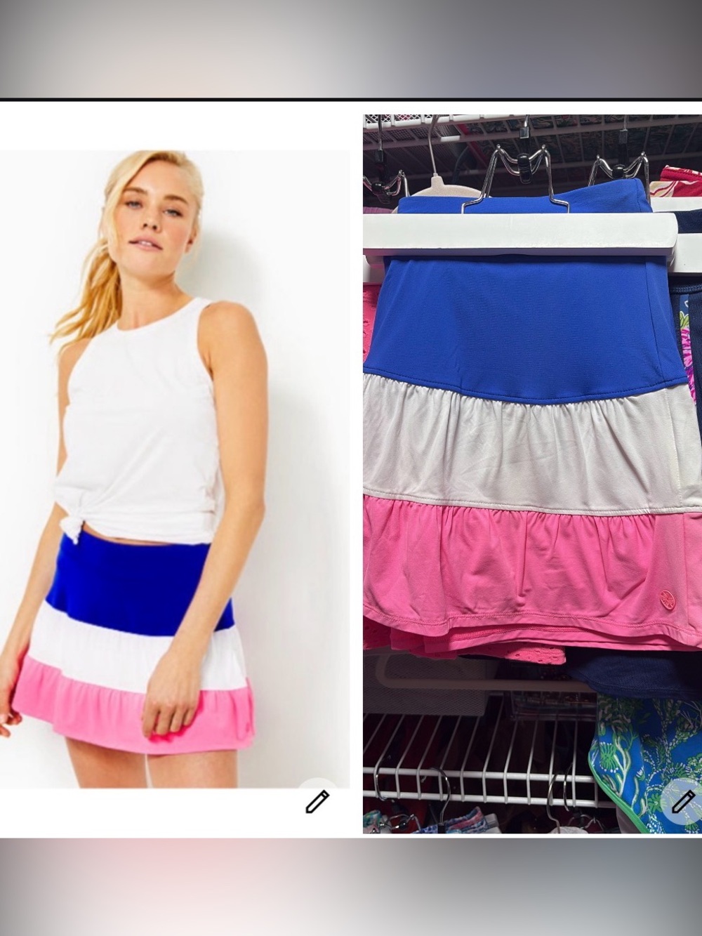 Lilly Pulitzer peachy Luxletic Tiered Tennis Skort in Royal Blue, White & Pink